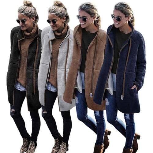 Long Coat Womens Winter Thick Lapel Zipper Long Sleeve Plus Thick Coat 2020 Fashion Color Contrast Color Coat Womens Warm Coats