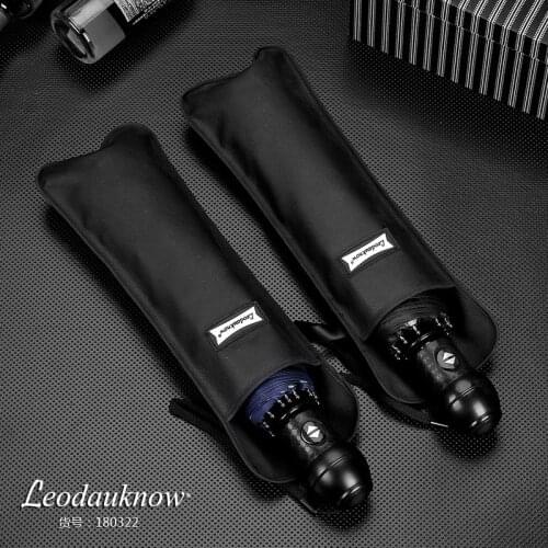 LEODAUKNOW Fully Automatic Triple Folding Business Luxury Car Umbrella Windbreak Check Pattern Fashion Pattern Mens Umbrella