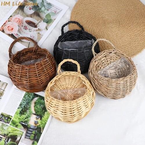 1Pc Garden Flower Planter Wall Hanging Wicker Rattam Basket Vine Pot Plants Holder Home Decoration Ornament