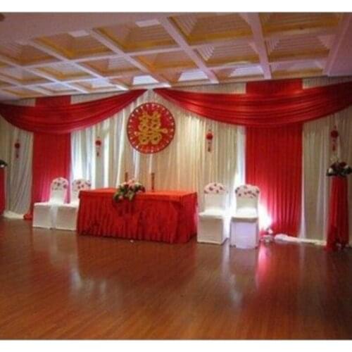 10ft x 20ft White Wedding Backdrop with hot red swags,stage curtain wedding props