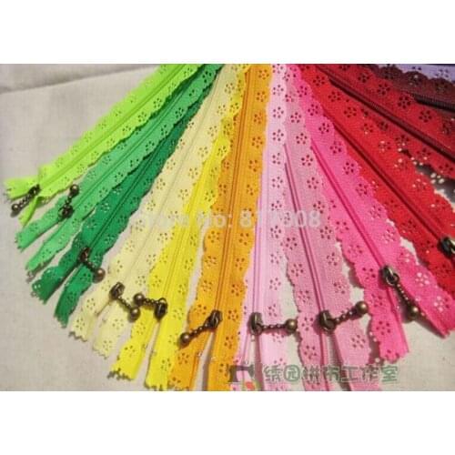 10PCS 30CM Lace Zipper Antique Bronze puller 24 colors mixed