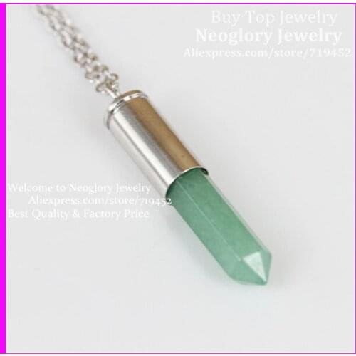 10pcs Natural Green Aventurine Gems Point Bullet Necklace Silver Plated Casing Pendant Drusy Quartz Druzy Stone Pendant Necklace