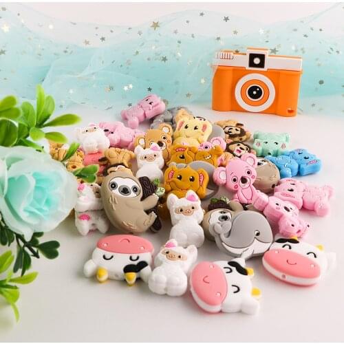 Kovict Animal Silicone Beads 10pcs Alpacas Elephant Koala Cow BPA Free Food Grade Pendants DIY Pacifier Chain Nursing Baby Toys