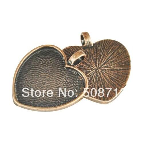 Free Ship!!! 30pcs1inch (25mm) heart glass pendant setting, pendant blank, pendant trays -Antique Copper