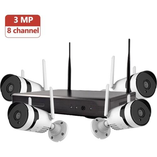 3MP Wireless Security Camera System, 8CH NVR 4Pcs Home Outdoor WiFi Surveillance Camera Waterproof Motion Alert Remote Access
