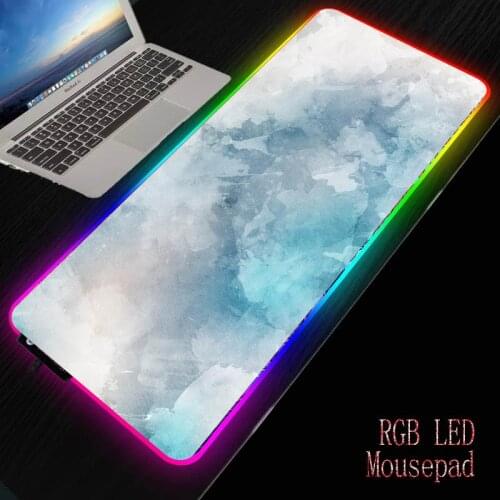 XGZ Watercolor Marble LED RGB USB Large Speed Mouse Pad Gaming Lighting Backlit Rainbow Gamer XXL Mousepad Keyboard Desk Mat