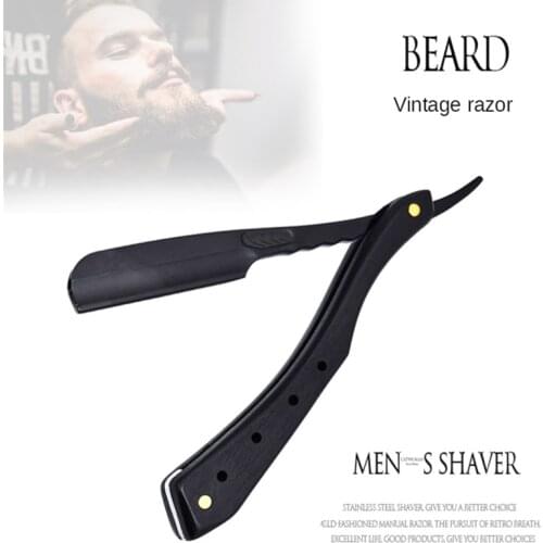 Stainless Steel Shaver old-fashioned Manual Razor Wooden Handle Shaving Razor Shaver Black 74 Blade G0401