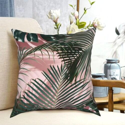 Pink Tropical Leaves Pillowcase Printing Polyester Cushion Cover Gift Nature Plant Pillow Case Cover Chair Square 40*40cm