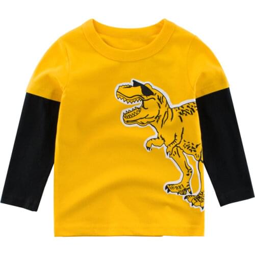 Childrens T-shirt Autumn Kids Clothing Girls Boys Clothes Fashion Fake Two Cartoon Dinosaur Long Sleeve Cotton T-shirt 2-9Y