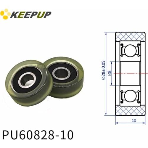 Diameter 28mm, PU polyurethane bearing ,Rubber coated soft pulley/Roller ,width 10mm