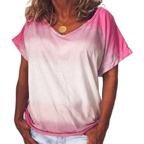 Summer Women Fashion Gradient Print T Shirt Short Sleeve Oversize Top Casual Loose Streetwear 5xl Plus Size Lady Cotton Tee 2021