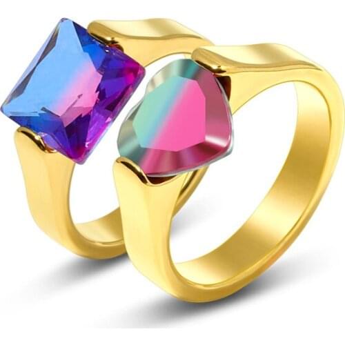 Tendy Geometric Tourmaline Tension Setting Rings Stainless Steel Charm Rings Fashion Women Jewelry Accessories