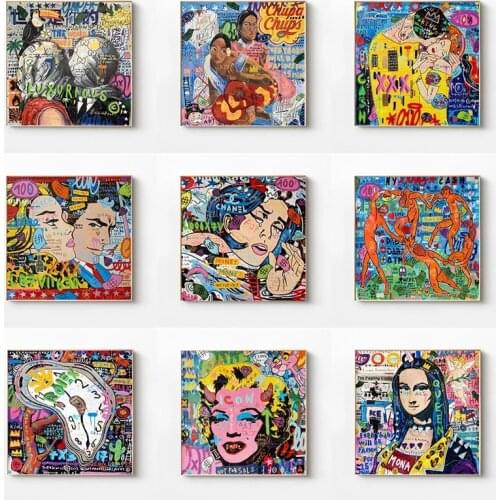 Graffiti Clocks Mona Lisa Lover Street Art Canvas Print Painting Abstract Figure Wall Picture Living Room Home Decoration Poster