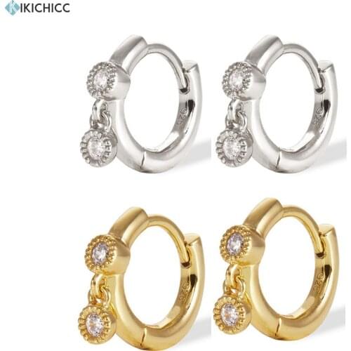 Kikichicc 925 Sterling Silver Two Zircon Charm Pendient Clips Piercing Huggies Mini Circle Hoops Loops Ring 2020 Women Jewelry