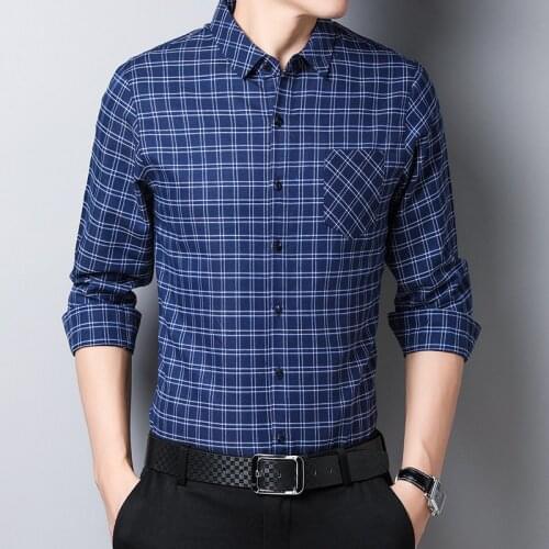Mens high-end brand plaid business casual long-sleeved shirt 2021 new mens four seasons professional work shirt dress shirt