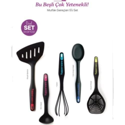 Tupperware Kitchen Gerçleri 5 Piece Set, Large Spatula, Scrambler, Large Colander, Mini Bucket, multi-Purpose Spoon
