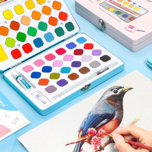 12/18/24/36/48Colors Water Color Pigment Set Students Cute Iron Box Watercolor Painting Hand-painted Painting Gifts Art Supplies