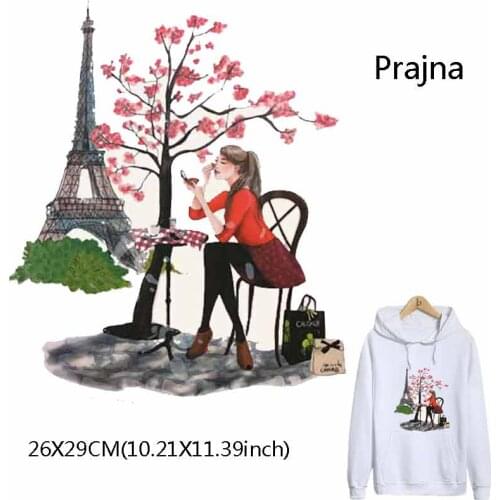 Prajna Tower Girl Stickers For Kids Tree Thermal Transfer Patch for Clothing Easy Print Iron On Transfer Washable Cheap D
