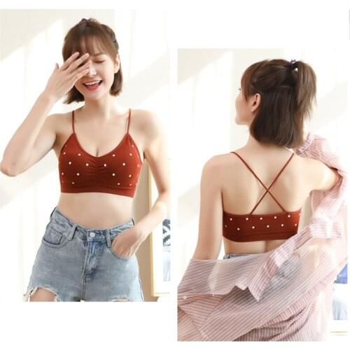 New Dot Print Bra Cross Shoulder Straps Breathable Sports Bralette Seamless Wire Free Bras Female Underwear