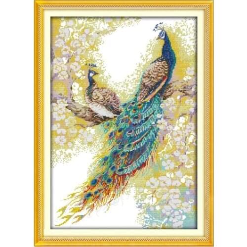 The Peacock Couples Cross Stitch Patterns Kits Printed Canvas Embroidery Needlework Sets 11CT 14CT DIY Craft Home Decor Painting
