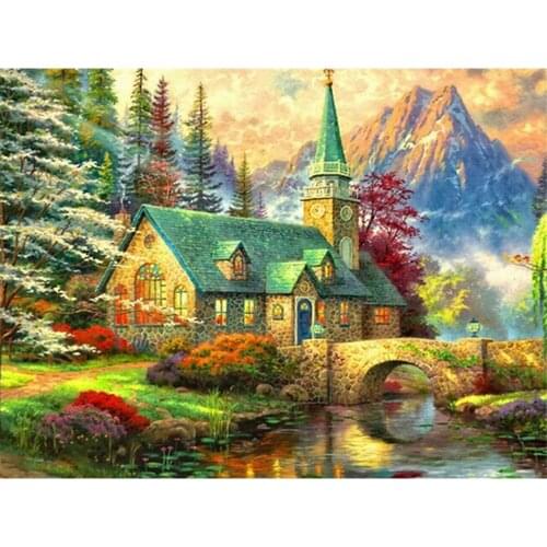 Landscape House DIY 11CT Cross Stitch Embroidery Kits Needlework Craft Set Cotton Thread Printed Canvas Home Wholesale