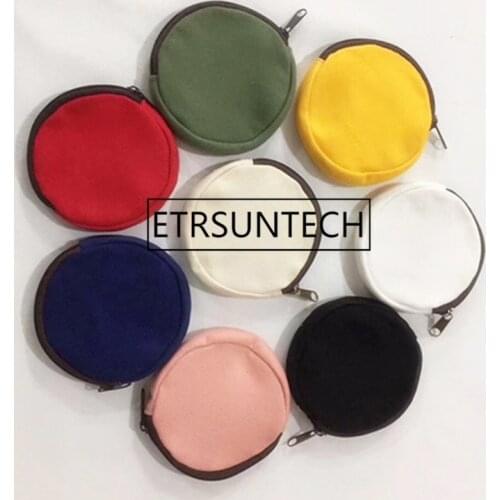 50pcs/lot blank Round canvas zipper pouches cotton cosmetic Bags makeup bags Cotton canvas coin purse