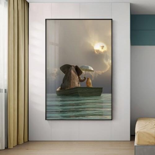 Nordic Scenery Hallway Atmosphere Animal Elephant Sea Sunset Snow Canvas Painting Wall Picture Poster Living Room Decoration
