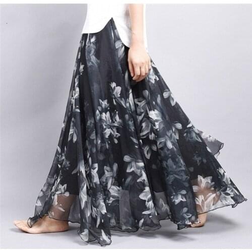 Floral Printed Loose Skirt Women Chiffon Women Floor-Length Long Beach Party Loose Ankle-Length Skirt