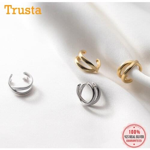 TrustDavis 2pcs 925 Sterling Silver Fashion Cross Clip on Earrings Ear Cuff For Women Without Piercing Earring Jewelry DA295