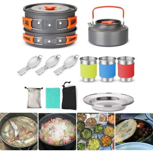 Camping Travel Equipment Tableware Cookware Kit Pots Burner Gas Stove Accessories Kitchen Utensils Sets Picnic BBQ Supplies