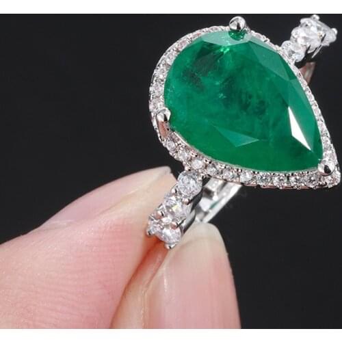 100% 925 Sterling Silver Pear Emerald Gemstone Moissanite Earrings/Necklace/Ring Wedding Engagement Jewelry Sets for Women