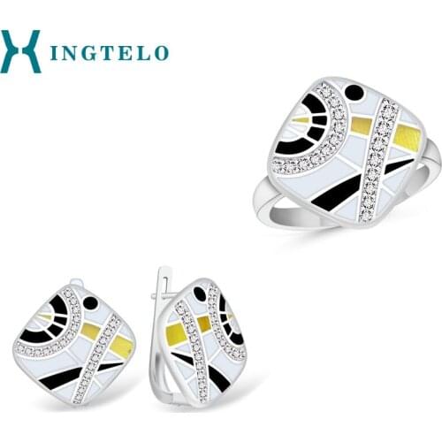 XINGTELO Earrings Ring Jewelry Set for Women 925 Sterling Silver Casual Jewelry Geometric Pattern White Cubic Zirconia Ring