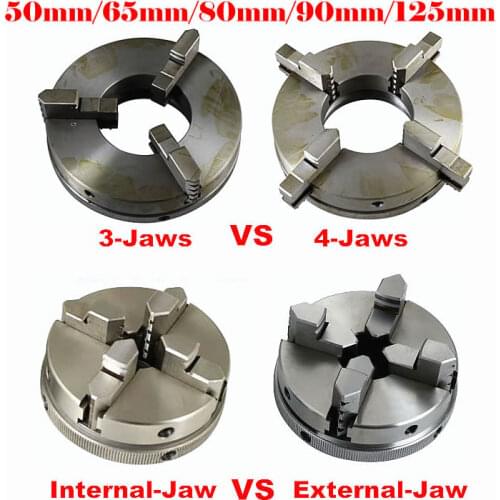 CNC Wood Lathe Chuck 3 Jaws 4 Jaws Accessory 50/65/80/90/125mm Manual Chuck Self-center for DIY Woodworking Lathe Tool