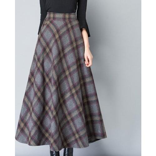 Plaid Woolen Long Skirt Women 2021 Autumn Winter New High-waist All-match Plaid Skirt A-line Skirt