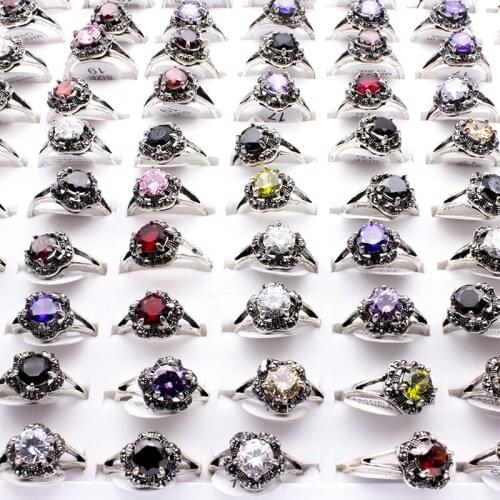 20 Pieces Vintage Style Round Colorful Crystal Rings Wholesale Punk Bohemian Rings For Women Fashion Jewelry