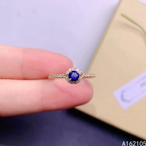 925 pure silver Chinese style natural Sapphire womens exquisite fresh small round adjustable gem ring fine jewelry support dete