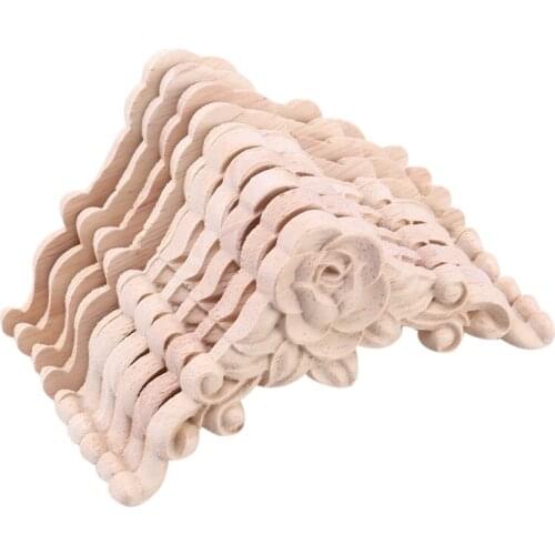 10PCS Floral Wood Carved Decal Corner Applique Decorate Frame Wooden Figurines Cabinet Decorative Crafts