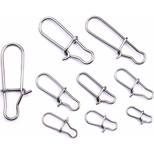 100PCS/Lot Hooked Snap Stainless Steel 0#-8# Fishing Barrel Swivel Safety Snap Hook Lure Accessories Connector Snap Pesca