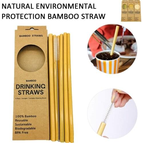 12pcs/ Set Natural Bamboo Straw Reusable Drinking Straws With Clean Brush Eco-friendly Bamboo Straws Bar Tools Kitchen Cocina