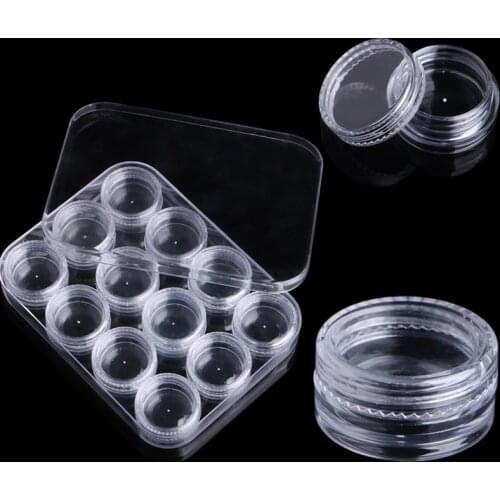 12 Grid Plastic Storage Empty Bottle Box Case Pot with Cap For Nail Art Rhinestone Bead