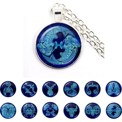 12 Zodiac Signs Glass Dome Constellations Pendant Necklace Fashion Jewelry Women Virgo Cancer Gemini Birthday Gifts