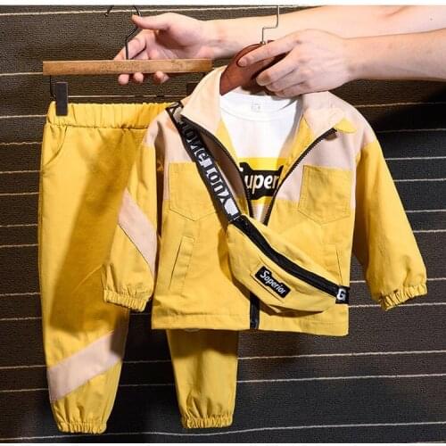 2020 new fashion suit (coat + pants + handbag) Korean three-piece childrens clothing for boys and girls in spring and autumn