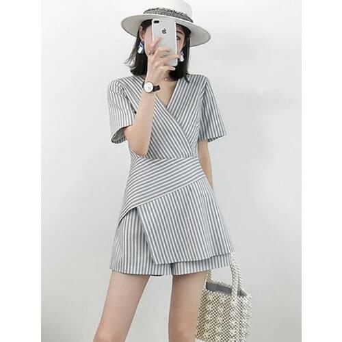 2020 striped jumpsuit womens slim casual jumpsuit womens summer wide leg shorts 20200522