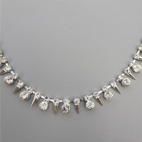 1 yard Rhinestone Crystal Chain Diamond Metal Cone Trim Ribbon Collar Clothing Accessories Necklace Dress Shoe Decoration 1.2cm