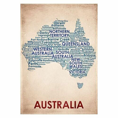 Australia Typography Map Art Film Print Silk Poster Home Wall Decor 24x36inch
