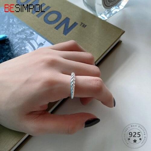 Besimpol 100% Real 925 Sterling Silver Rings Vintage Style Thread Knot Designer Adjustable Ring For Women Fashion Fine Jewelry