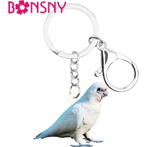 Bonsny Acrylic Bare-eyed Cockatoo Parrot Bird Key chains Rings Cute Animal Keychain For Lady Girls Men Car Purse Bag Decorations