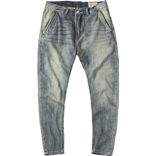 American Casual Retro Jeans Sand-washed White Distressed Jeans Men Straight Denim Pants Slim Fits Streetwear Cowboy Trousers