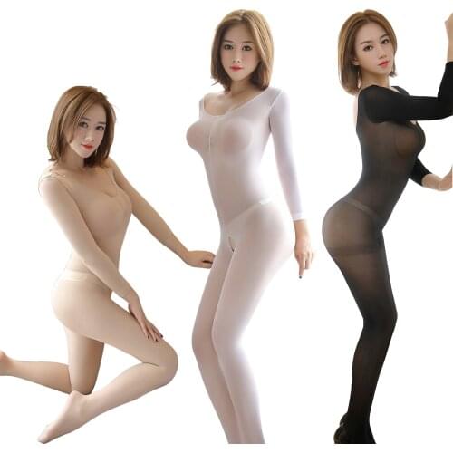 Long-Sleeved Stocking Open Crotch Stockings Catsuit One-Piece Pantyhose Perspective Exotic Apparel