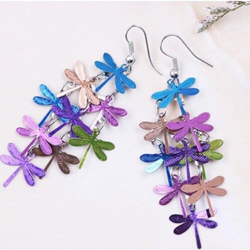 Filigree Dragonfly Pendants Colorful Drop Earrings for Women Girls Trendy Pendants Dainty Cute Earrings Spring Summer Jewelry